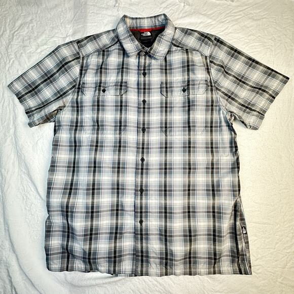 The North Face‎ Shirt Mens Large Gray Plaid Short Sleeve Button Up Casual Adult - Picture 2 of 9